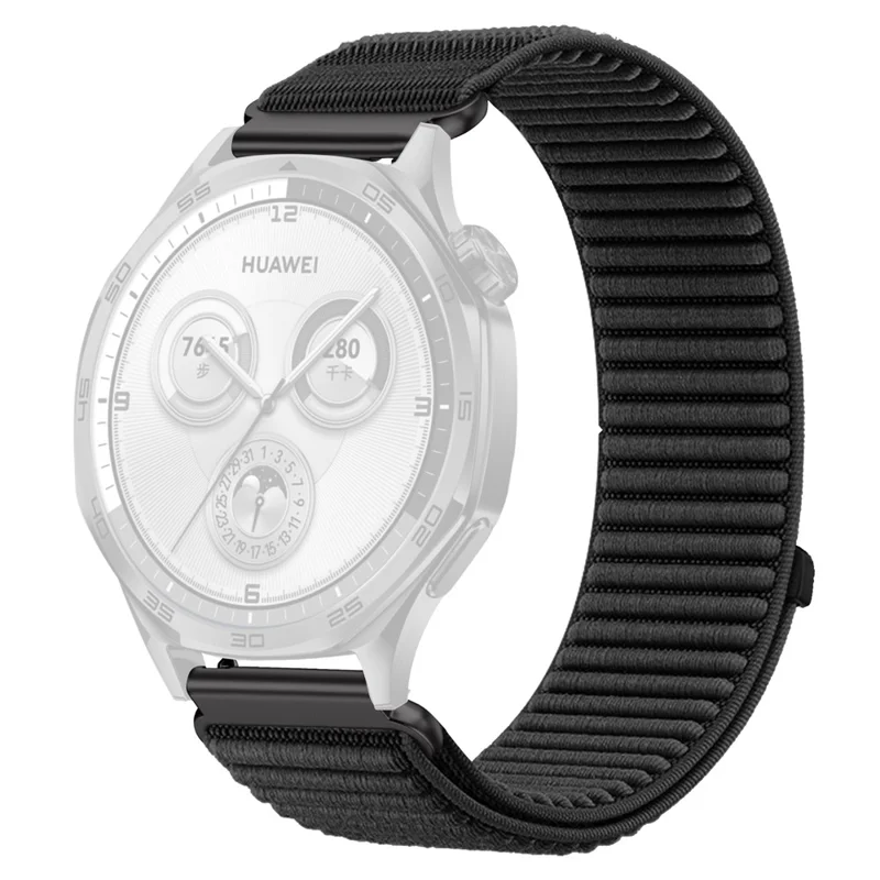 For Huawei Watch GT 5 46mm Wrist Strap 22mm Magic Tape Nylon Woven Watch Band - Black