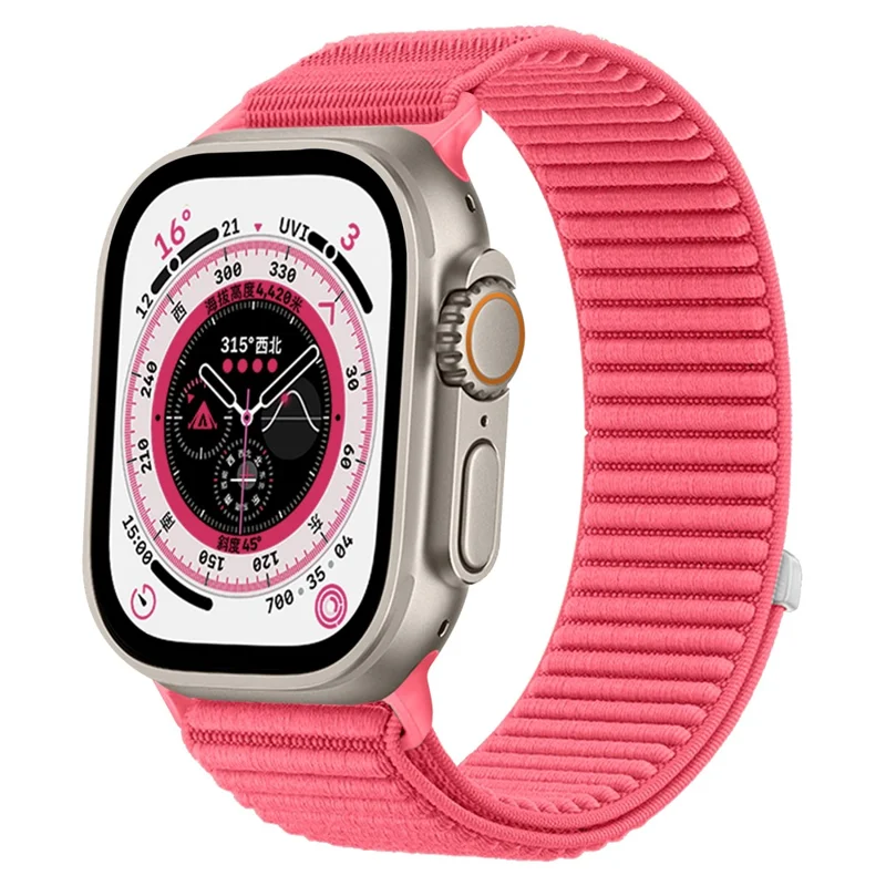 Armband für Apple Watch Series 10 9 8 7 SE 6 5 4 3 2 1 42mm 41mm 40mm 38mm Klettband Nylon Gewebtes Uhrenarmband - Wasserrot