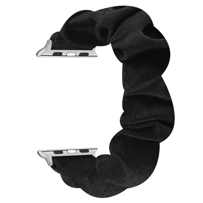 Elastisches Scrunchie-Haarband-Armband für Apple Watch Ultra 3 2 1 49 mm / Series 11 10 46 mm / 9 8 7 45 mm / SE3 SE2 SE 6 5 4 44 mm / 3 2 1 42 mm – Schwarz