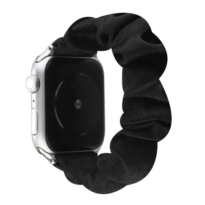 Elastisches Scrunchie-Haarband-Armband für Apple Watch Ultra 3 2 1 49 mm / Series 11 10 46 mm / 9 8 7 45 mm / SE3 SE2 SE 6 5 4 44 mm / 3 2 1 42 mm – Schwarz