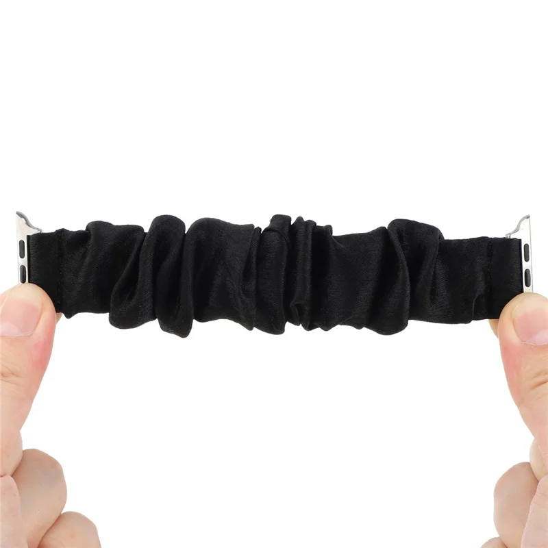 Elastisches Scrunchie-Haarband-Armband für Apple Watch Ultra 3 2 1 49 mm / Series 11 10 46 mm / 9 8 7 45 mm / SE3 SE2 SE 6 5 4 44 mm / 3 2 1 42 mm – Schwarz