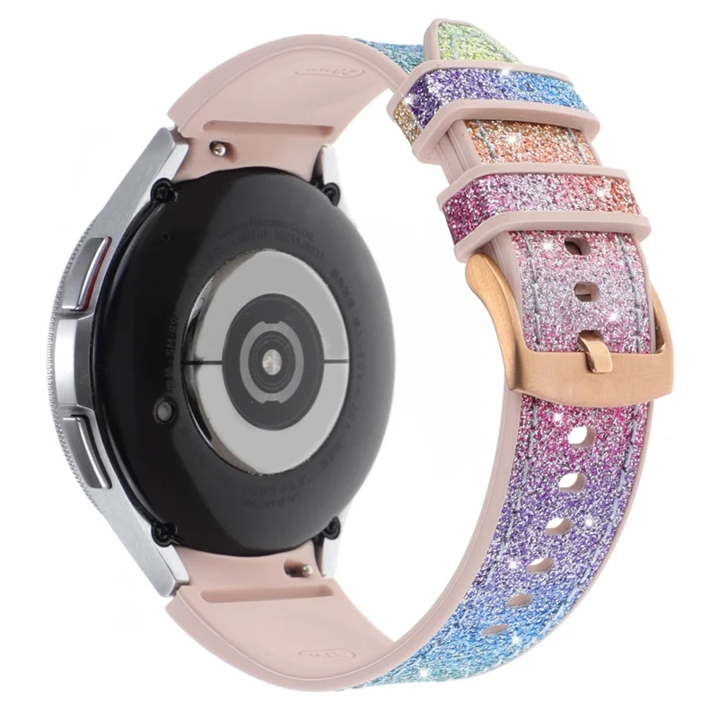Glitzerband für Samsung Galaxy Watch7 / Watch6 / Watch6 Classic / Watch5 / Watch5 Pro / Watch4 / Watch4 Classic Leder beschichteter Silikonarmband - Regenbogen