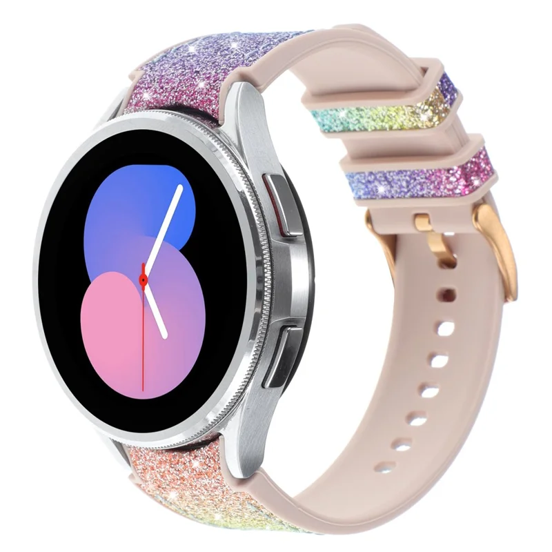 Glitzerband für Samsung Galaxy Watch7 / Watch6 / Watch6 Classic / Watch5 / Watch5 Pro / Watch4 / Watch4 Classic Leder beschichteter Silikonarmband - Regenbogen