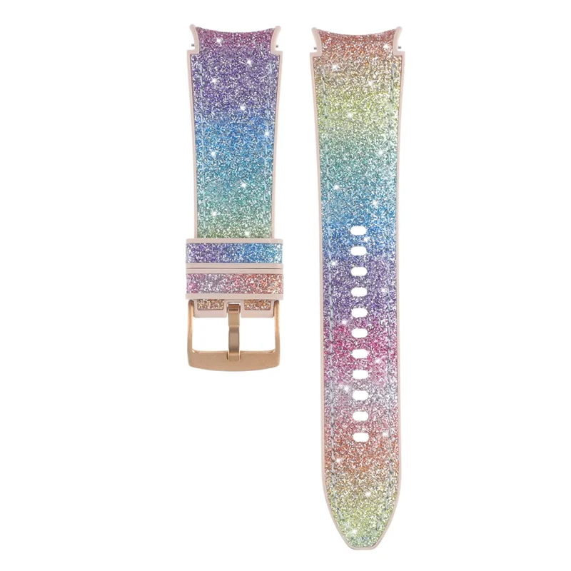 Glitzerband für Samsung Galaxy Watch7 / Watch6 / Watch6 Classic / Watch5 / Watch5 Pro / Watch4 / Watch4 Classic Leder beschichteter Silikonarmband - Regenbogen