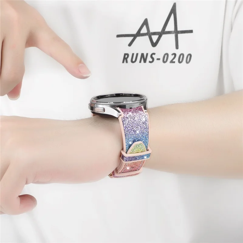Glitzerband für Samsung Galaxy Watch7 / Watch6 / Watch6 Classic / Watch5 / Watch5 Pro / Watch4 / Watch4 Classic Leder beschichteter Silikonarmband - Regenbogen