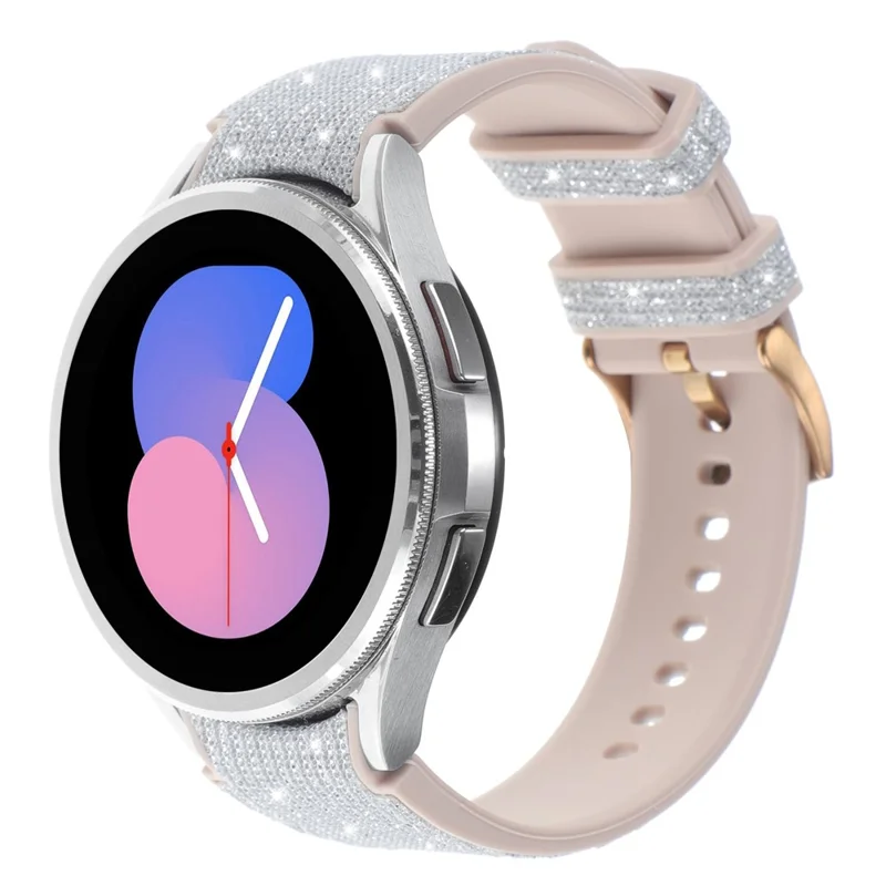 Glitter Band for Samsung Galaxy Watch7 / Watch6 / Watch6 Classic / Watch5 / Watch5 Pro / Watch4 / Watch4 Classic Leather Coated Silicone Strap - Silver