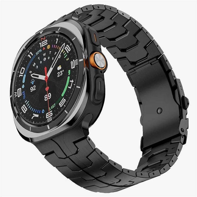 Pulseira de Aço Inoxidável para Samsung Galaxy Watch8 44mm / 40mm / Watch8 Classic 46mm Fivela Dobrável Preta