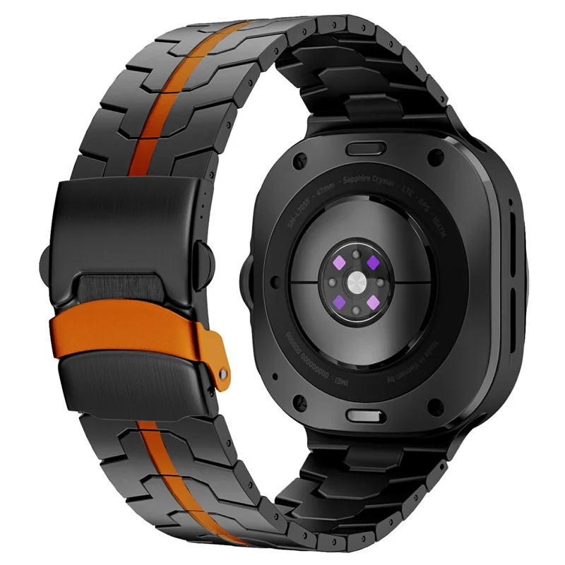 Stainless Steel Watch Band For Samsung Galaxy Watch8 44mm  /  40mm  /  Watch8 Classic 46mm Double Folding Buckle Wrist Strap - Black  /  Orange