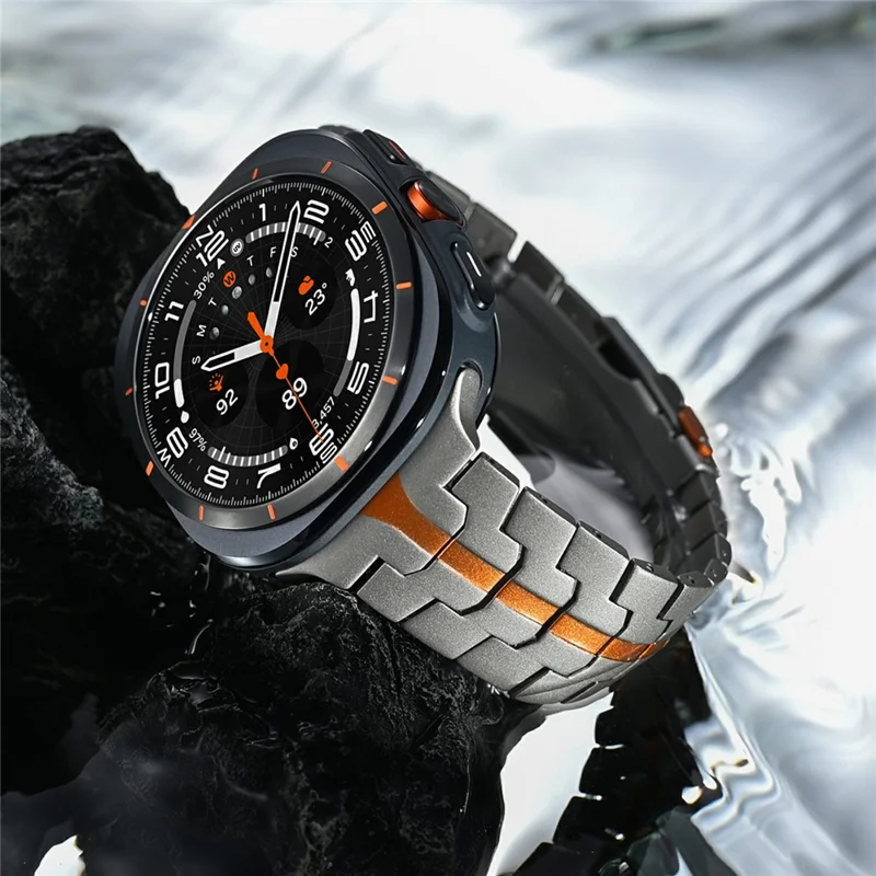 Stainless Steel Watch Band For Samsung Galaxy Watch8 44mm  /  40mm  /  Watch8 Classic 46mm Double Folding Buckle Wrist Strap - Black  /  Orange