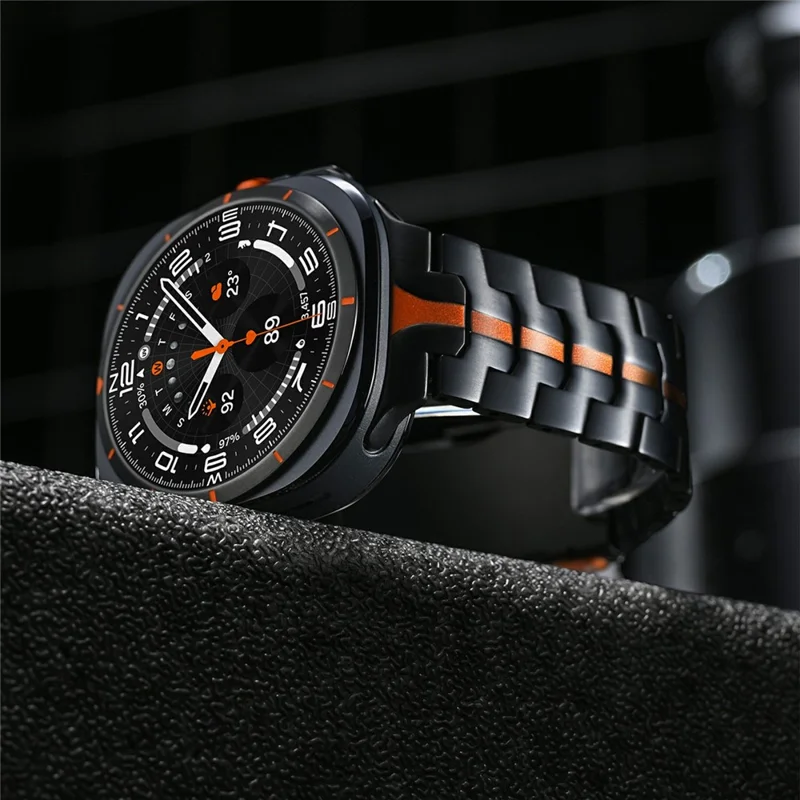Stainless Steel Watch Band For Samsung Galaxy Watch8 44mm  /  40mm  /  Watch8 Classic 46mm Double Folding Buckle Wrist Strap - Black  /  Orange