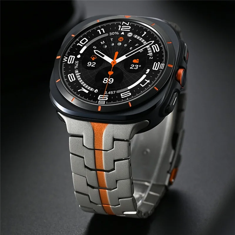 Stainless Steel Watch Band For Samsung Galaxy Watch8 44mm  /  40mm  /  Watch8 Classic 46mm Double Folding Buckle Wrist Strap - Black  /  Orange