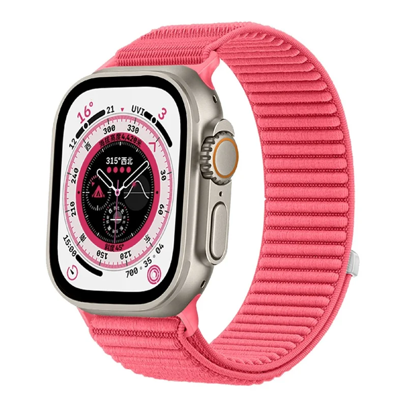 Wrist Strap for Apple Watch Series 10 Ultra 9 8 7 SE 6 5 4 3 2 1 46mm 49mm 45mm 44mm 42mm Magic Tape Nylon Woven Watch Band - Water Red