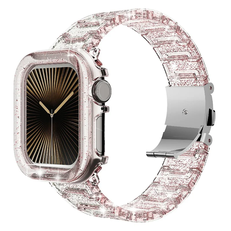 For Apple Watch Series 10 42mm Stylish PC Epoxy Resin Smartwatch Strap + Watch Case - Pink