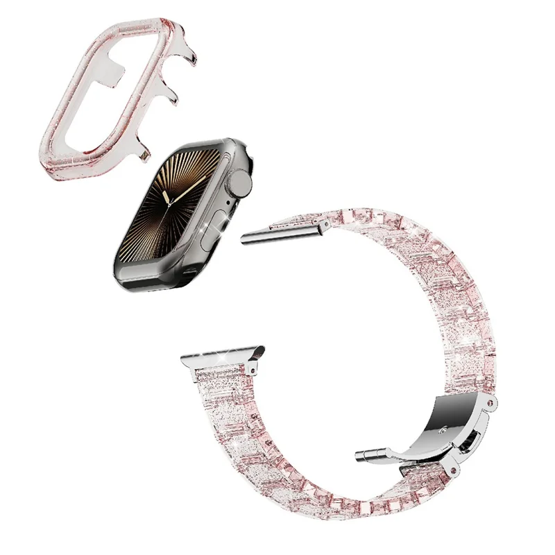 For Apple Watch Series 10 42mm Stylish PC Epoxy Resin Smartwatch Strap + Watch Case - Pink
