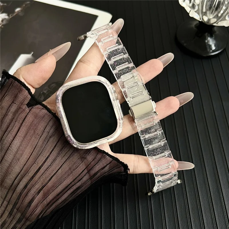For Apple Watch Series 10 42mm Stylish PC Epoxy Resin Smartwatch Strap + Watch Case - Pink
