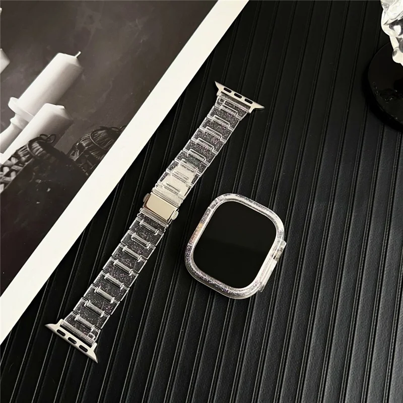 For Apple Watch Series 10 42mm Stylish PC Epoxy Resin Smartwatch Strap + Watch Case - Pink