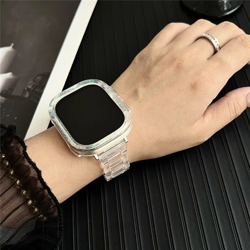 For Apple Watch Series 10 42mm Stylish PC Epoxy Resin Smartwatch Strap + Watch Case - Pink