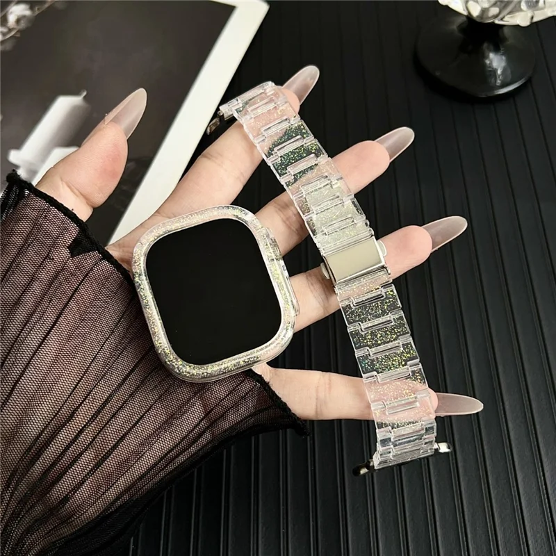 For Apple Watch Series 10 46mm Stylish PC Epoxy Resin Smartwatch Strap + Watch Case - Gold