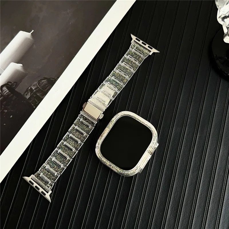 For Apple Watch Series 10 46mm Stylish PC Epoxy Resin Smartwatch Strap + Watch Case - Gold