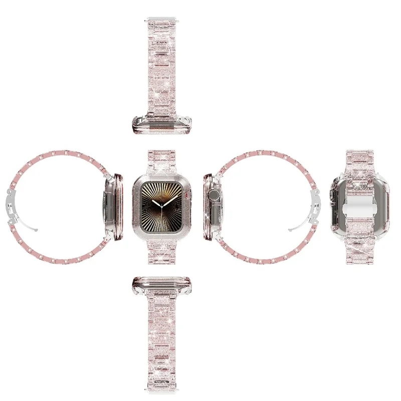 For Apple Watch Series 10 46mm Stylish PC Epoxy Resin Smartwatch Strap + Watch Case - Gold