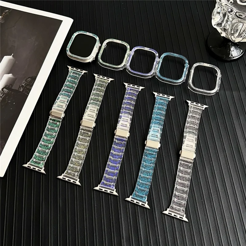 For Apple Watch Series 10 46mm Stylish PC Epoxy Resin Smartwatch Strap + Watch Case - Gold