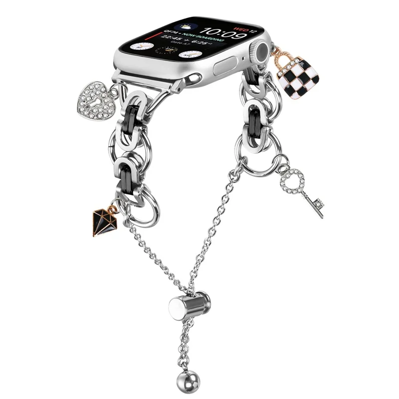 Electroplated Alloy Band for Apple Watch Series 10 Ultra 9 8 7 SE 6 5 4 3 2 1 46mm 49mm 45mm 44mm 40mm Chain Bracelet Strap - Silver  /  Black
