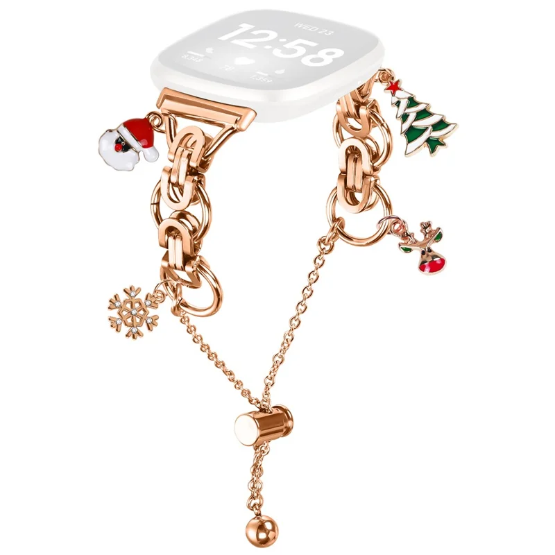 For Fitbit Versa 3  /  Sense Electroplated Metal Alloy Band Single Loop Chain Bracelet Strap - Rose Gold  /  Christmas
