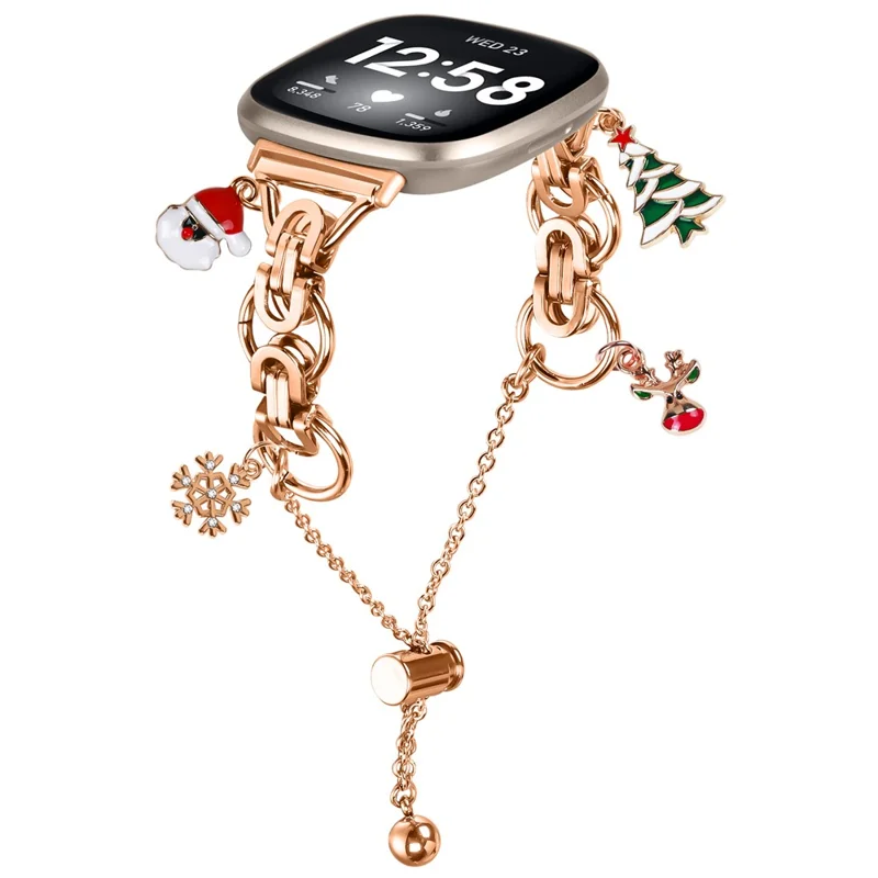 For Fitbit Versa 3  /  Sense Electroplated Metal Alloy Band Single Loop Chain Bracelet Strap - Rose Gold  /  Christmas