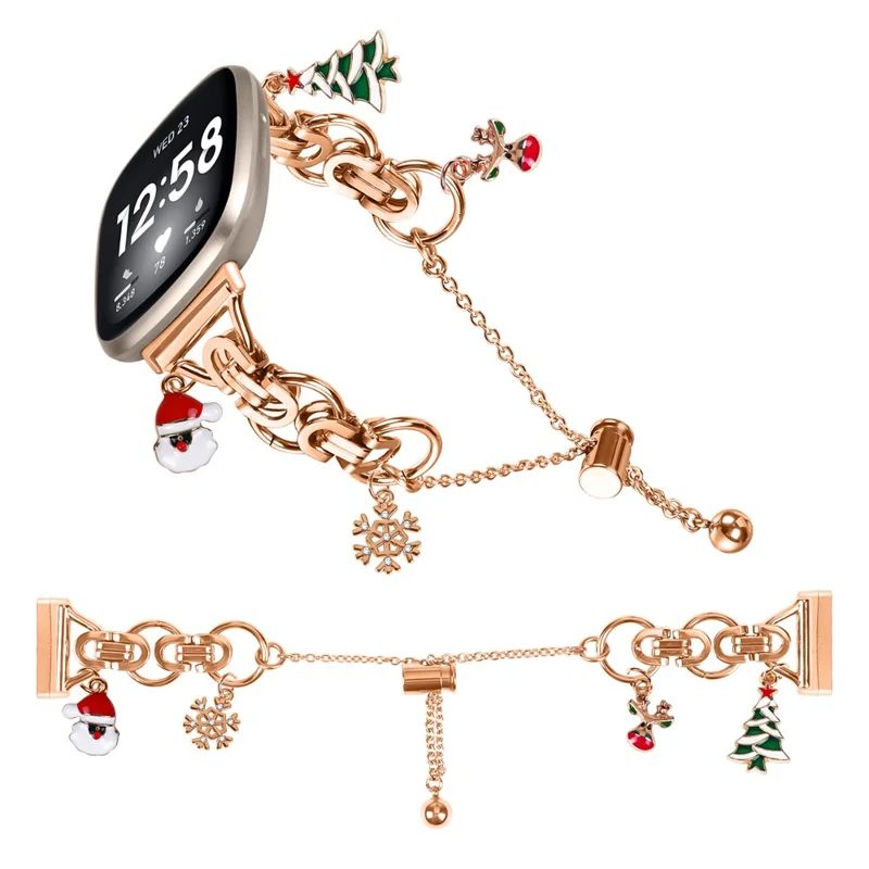 For Fitbit Versa 4  /  Sense 2 Electroplated Metal Alloy Band Single Loop Chain Bracelet Strap - Rose Gold  /  Christmas
