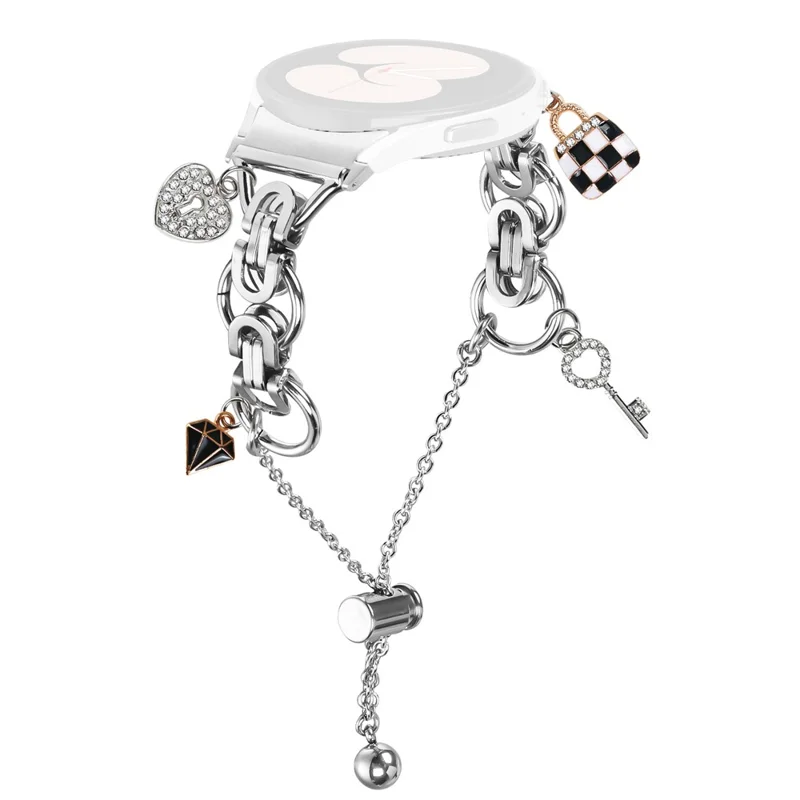 Silver Watch Band with Connector for Samsung Galaxy Watch6  /  Watch6 Classic Single Chain Style Metal Alloy Strap