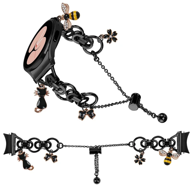 Colored Metal Strap with Quick Release Connector for Samsung Galaxy Watch 5 Pro / 5 / Watch4 Single Loop Beaded Chain Watchband - Black