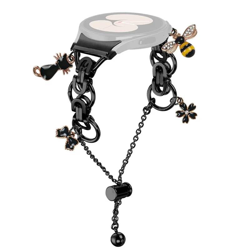 Colored Metal Strap with Quick Release Connector for Samsung Galaxy Watch6 / 6 Classic Single Loop Beaded Chain Watchband - Black