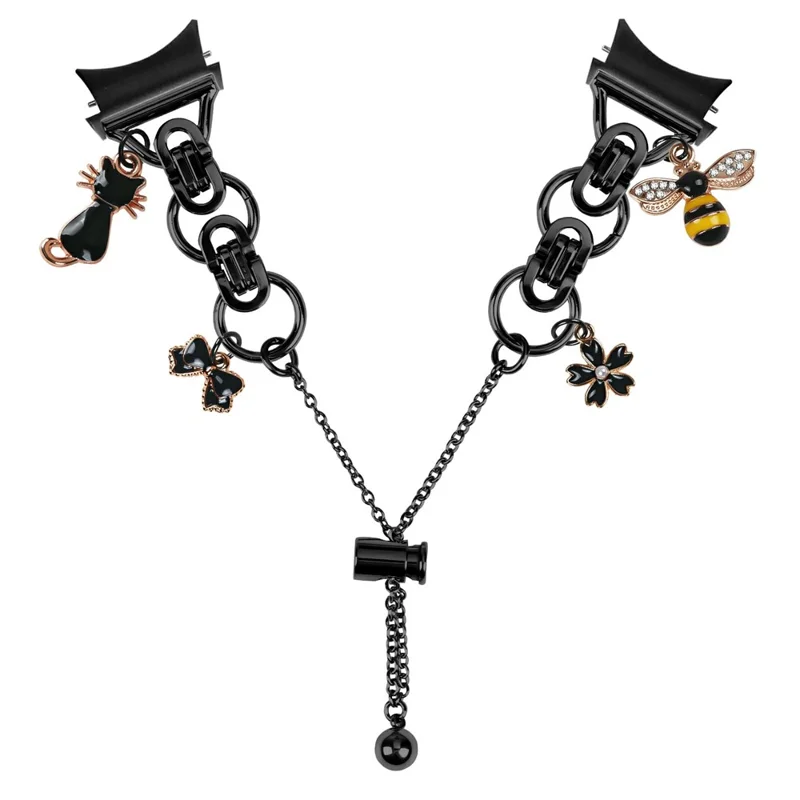 Colored Metal Strap with Quick Release Connector for Samsung Galaxy Watch7 44mm / 40mm Single Loop Beaded Chain Watchband - Black