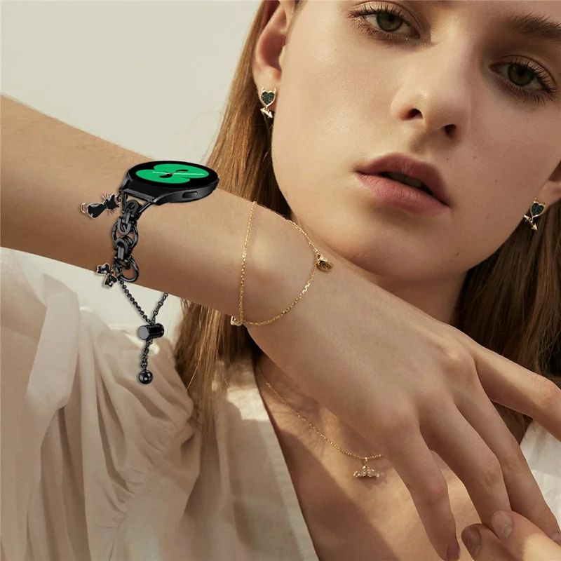 For Samsung Galaxy Watch3 41mm Electroplated Metal Alloy Band Single Loop Chain Bracelet Strap - Black