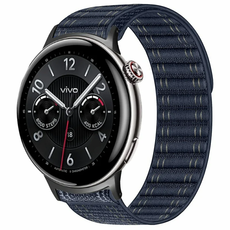 For vivo Watch 5  /  iQOO Watch 5 Watch Band Wave Pattern Nylon Strap with Black Connectors - Dark Blue