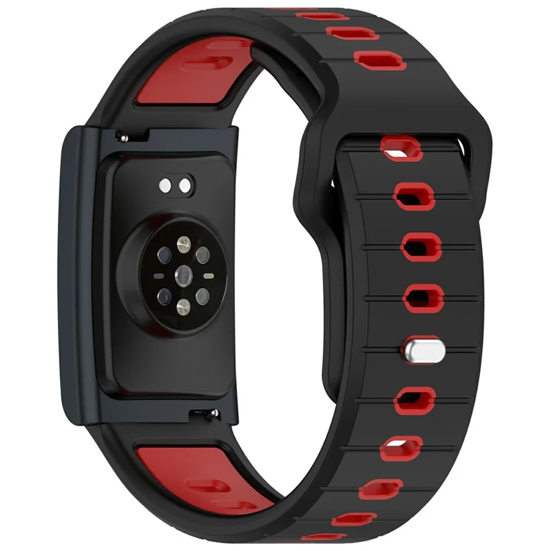 For Huami Amazfit Helio Strap Dual Color Soft Silicone Watch Strap Adjustable Wristband - Black+Red