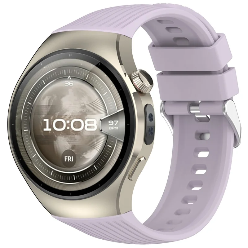 Per Huawei Watch 5 42mm Cinturino in Silicone Rigato Regolabile Colore Tinta Unita Morbido - Viola Chiaro