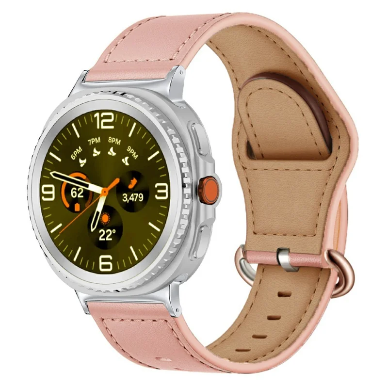 Correa de cuero de vaca auténtico para Samsung Galaxy Watch8 44mm / 40mm con hebilla clásica ajustable - Rosa