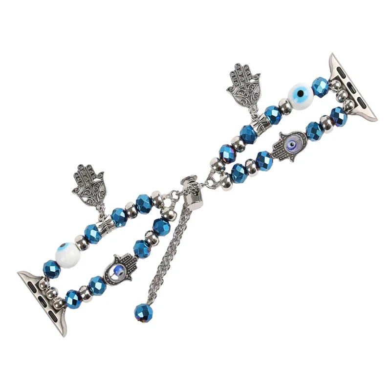 Watch Strap for Apple Watch Series 10 9 8 7 SE 6 5 4 3 2 1 42mm 41mm 40mm 38mm Evil Eye Beaded Bracelet Wrist Band - Blue