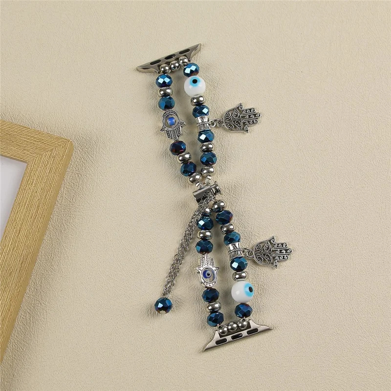 Watch Strap for Apple Watch Series 10 9 8 7 SE 6 5 4 3 2 1 42mm 41mm 40mm 38mm Evil Eye Beaded Bracelet Wrist Band - Blue