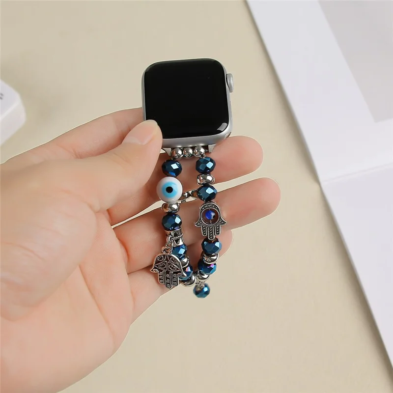 Watch Strap for Apple Watch Series 10 9 8 7 SE 6 5 4 3 2 1 42mm 41mm 40mm 38mm Evil Eye Beaded Bracelet Wrist Band - Blue