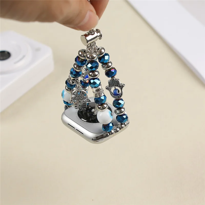 Watch Strap for Apple Watch Series 10 9 8 7 SE 6 5 4 3 2 1 42mm 41mm 40mm 38mm Evil Eye Beaded Bracelet Wrist Band - Blue