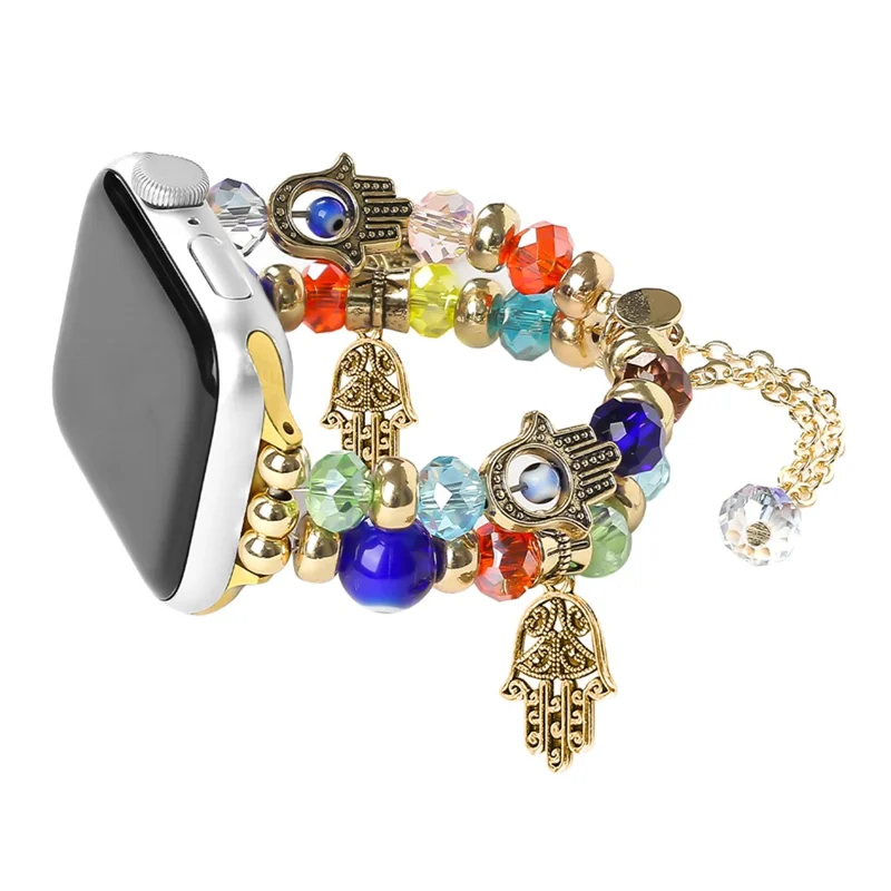 Watch Strap for Apple Watch Series 10 Ultra 9 8 7 SE 6 5 4 3 2 1 46mm 49mm 45mm 44mm 42mm Evil Eye Beaded Bracelet Wrist Band - Gold