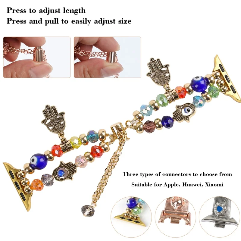 Watch Strap for Apple Watch Series 10 Ultra 9 8 7 SE 6 5 4 3 2 1 46mm 49mm 45mm 44mm 42mm Evil Eye Beaded Bracelet Wrist Band - Gold