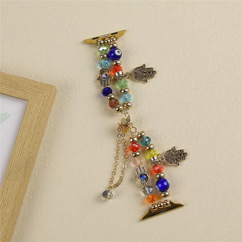 Watch Strap for Apple Watch Series 10 Ultra 9 8 7 SE 6 5 4 3 2 1 46mm 49mm 45mm 44mm 42mm Evil Eye Beaded Bracelet Wrist Band - Gold