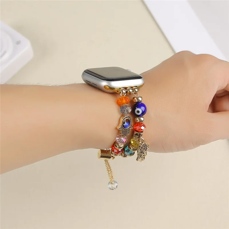 Watch Strap for Apple Watch Series 10 Ultra 9 8 7 SE 6 5 4 3 2 1 46mm 49mm 45mm 44mm 42mm Evil Eye Beaded Bracelet Wrist Band - Gold