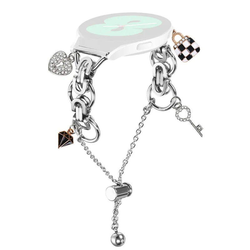 For Samsung Galaxy Watch Active Silver Watch Band Adjustable Single Chain Style Metal Alloy Strap
