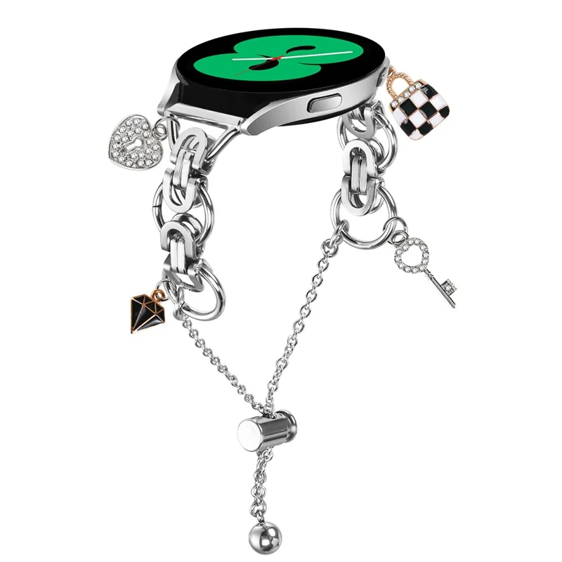 For Samsung Galaxy Watch Active Silver Watch Band Adjustable Single Chain Style Metal Alloy Strap