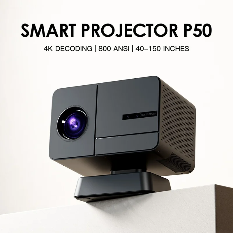 P50Max Android 11 1080P Mini Projector with 2 Gamepads 800 Lumens WiFi Portable Home Theater, 2+16GB - Black / EU Plug