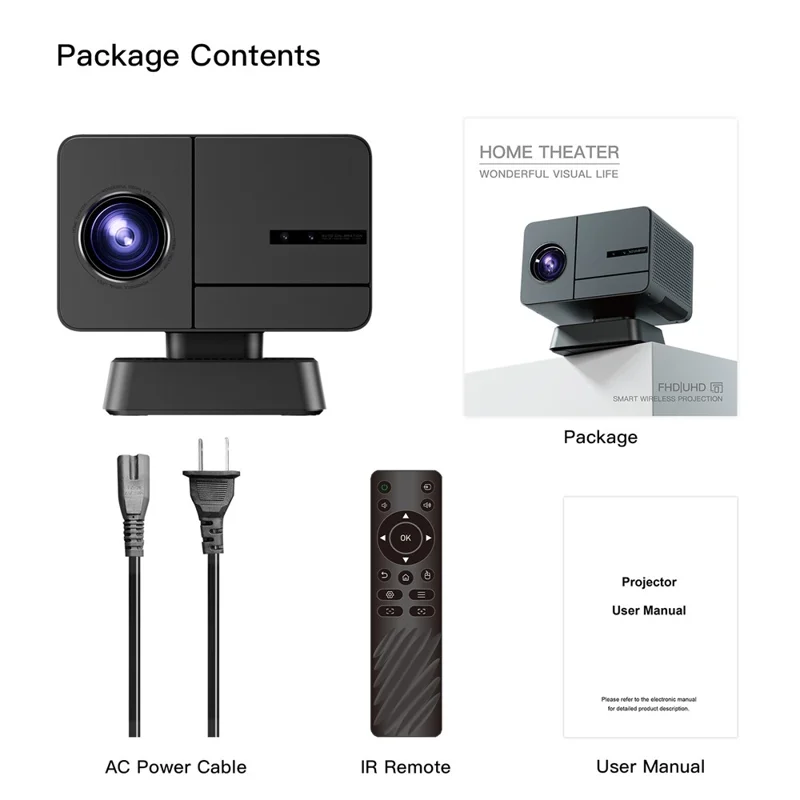 جهاز عرض صغير P50Max بنظام أندرويد 11 ودقة 1080P مع وحدتي تحكم للألعاب، سطوع 800 لومن، واي فاي، نظام سينما منزلية محمول، 2+16 جيجابايت - أسود / قابس أمريكي